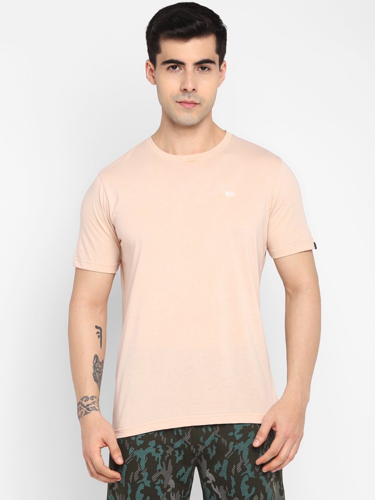 Allen cooper Cream Pure Cotton Regular Fit T-Shirt