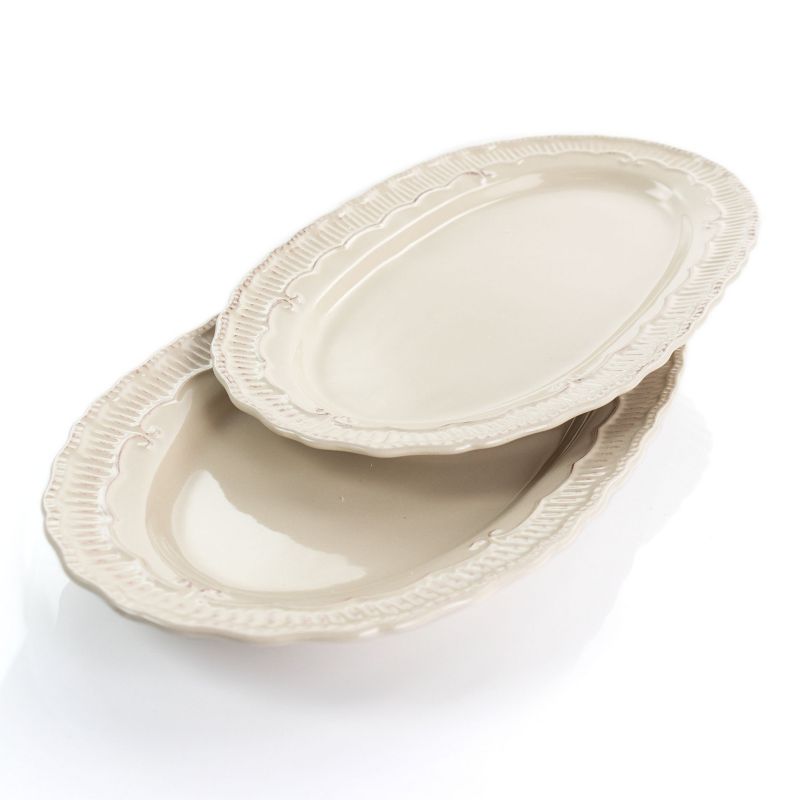 Home Accents 2 Piece Capri 16 Inch Oval Stoneware Platter Set in Sand