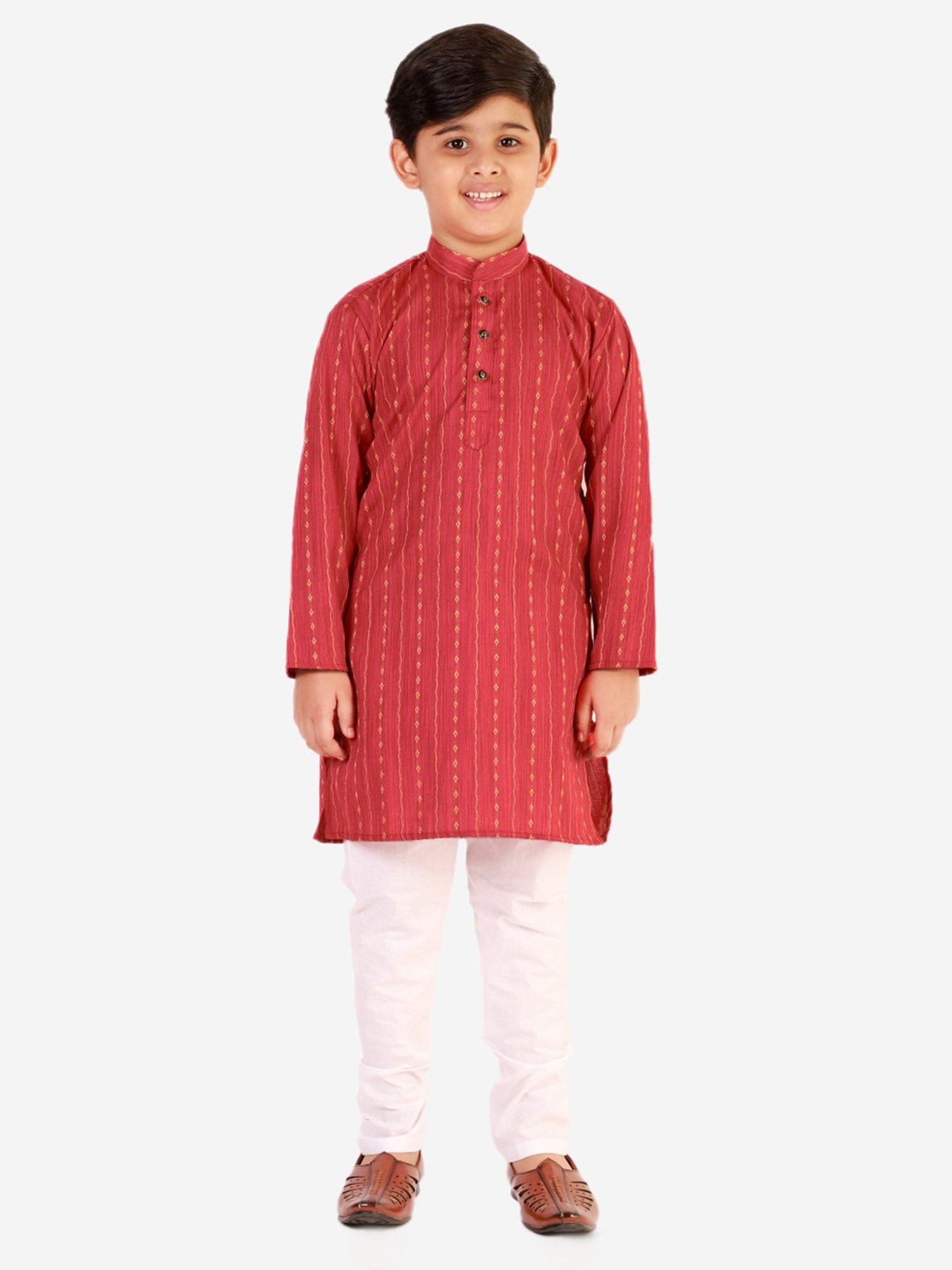 Pro-Ethic Style Developer Kids Red & White Printed Full Sleeves Kurta with Pyjamas