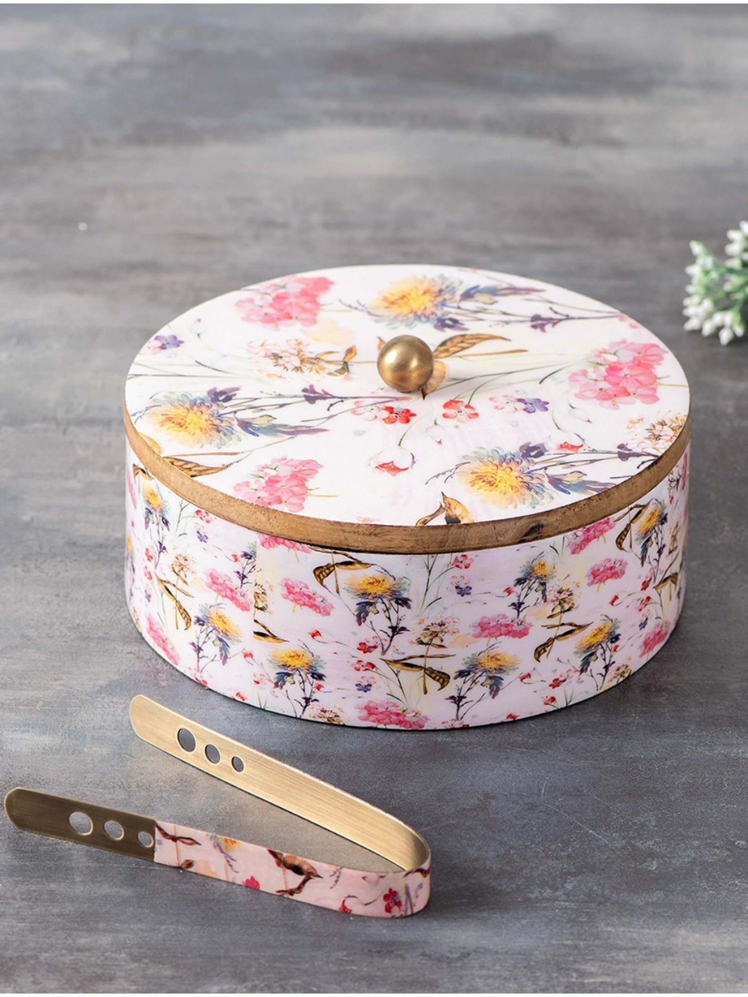 Nestroots Printed Casserole Wooden Box Chapati Box Food Warmer Set hotpot roti Box with Lid Tong