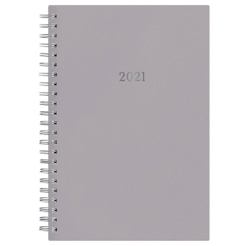 2021 Planner 5" x 8" Faux Leather Hard Cover Weekly/Monthly Wirebound Gray - Blue Sky