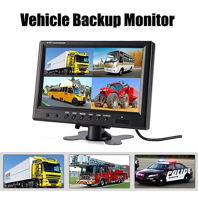 9 TFT LCD Split Screen Quad Monitor CCTV Security Surveillance Car Headrest Video Display 4 RCA Connectors 6 Mode Display Remote Control