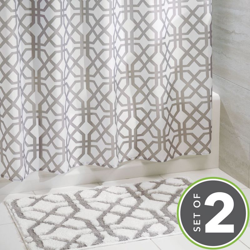 mDesign Decorative Fabric Shower Curtain & Bath Rug Set, Stone/White - 2 Pieces