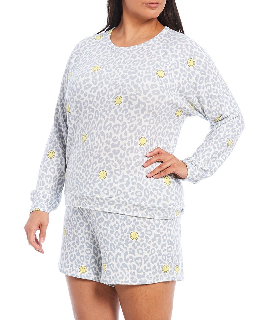 PJ Salvage Plus Smiley Faces & Animal Print Peachy Jersey Knit Sleep Top