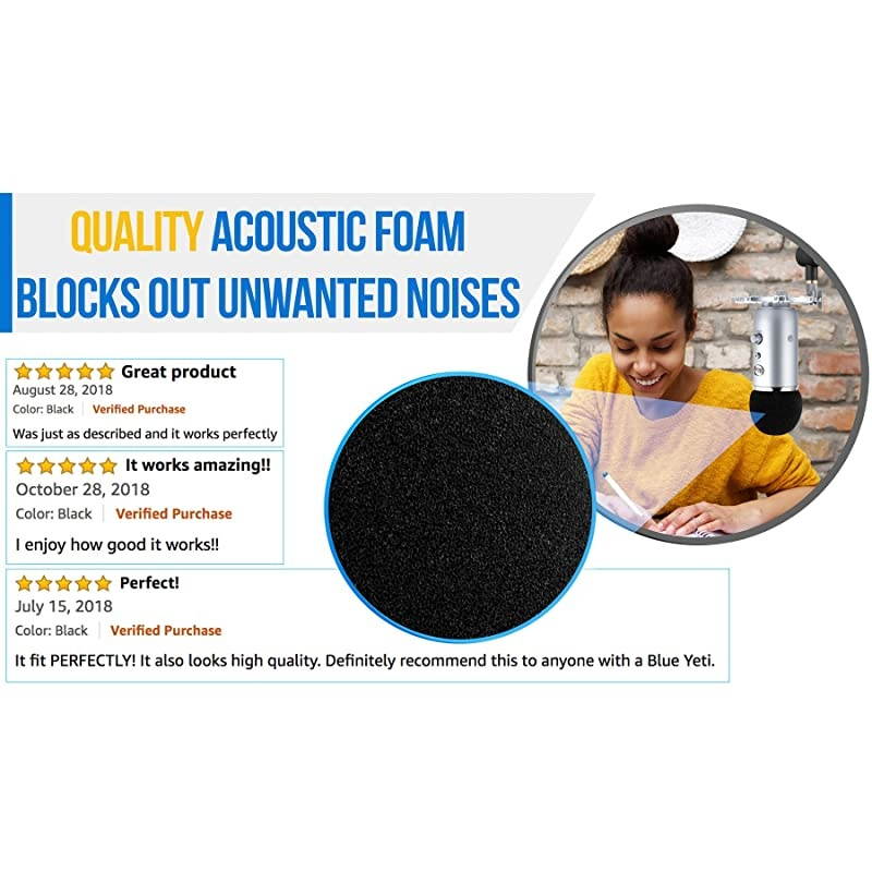 Foam Windscreen for Blue Yeti Covers Other Large Microphones such as MXL Audio Technica and Many More Quality Sponge Material Makes This The Perfect Pop Filter for your Mic Black