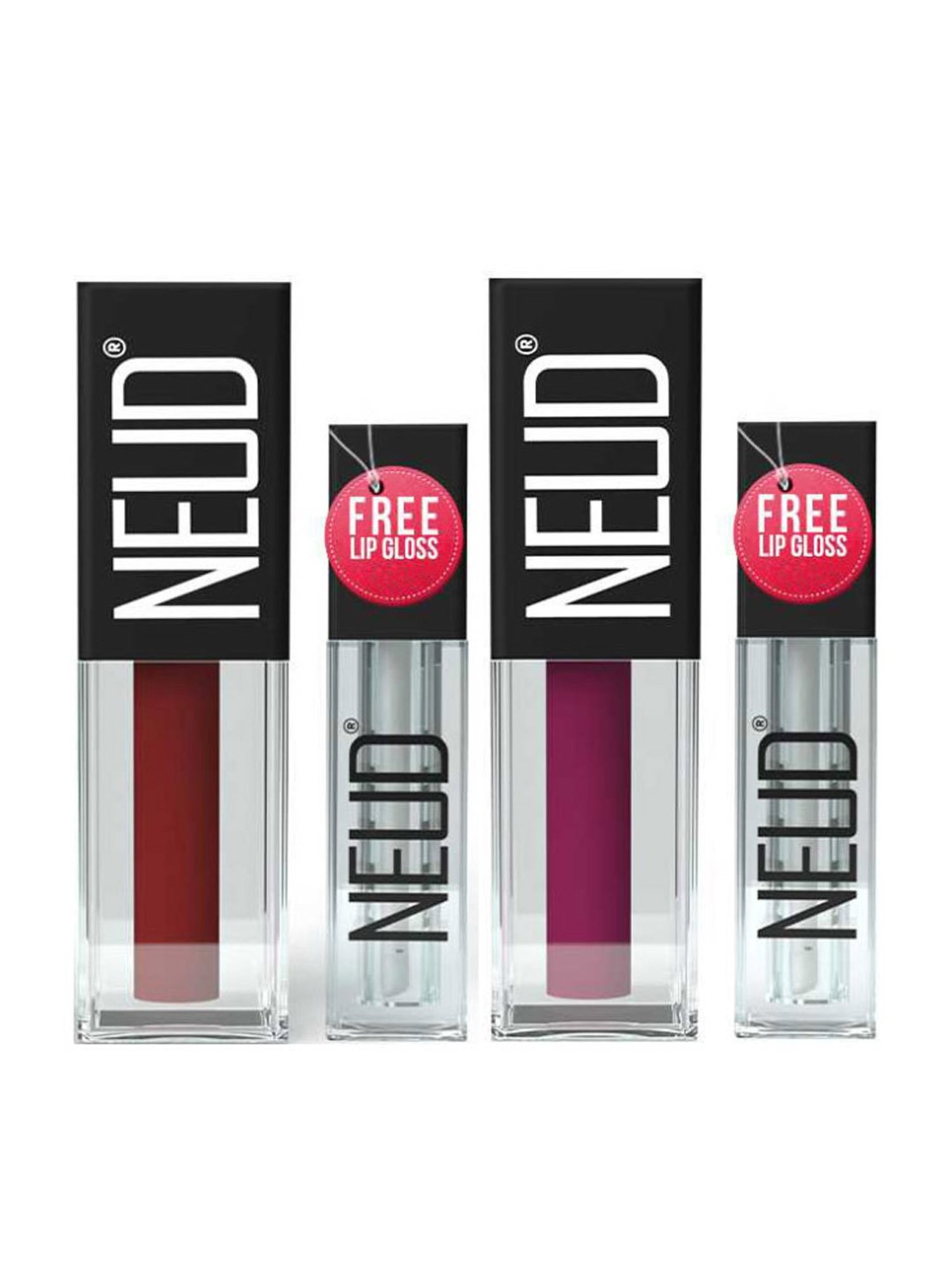 Neud Matte Liquid Lipstick Combo Mauve-a-Licious & Red Kiss with Two Lip Gloss Free