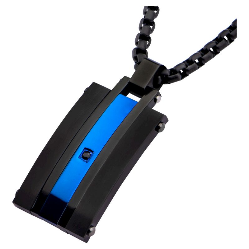 Men's Steel Art Stainless Steel Two-Tone Pendant with Chain and Black CZ (24")