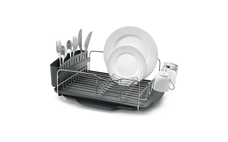 Polder KTH-615 Dish Rack & Tray 4 PC Combo- Advantage System Includes Rack, Drain Tray, Removable Drying Tray & Cutlery Holder - Stainless Steel & Plastic