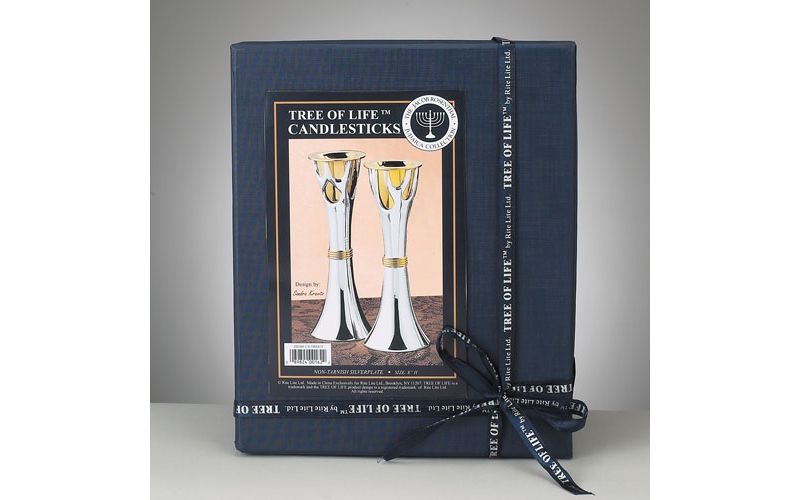 Rite Lite 8" Tree of Life Sabbath Candle Stick Set - Silver/Gold