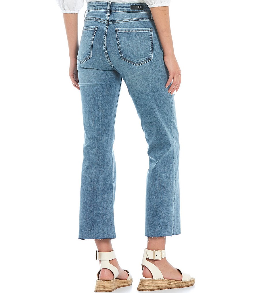 KUT from the Kloth Kelsey High Rise Raw Hem Straight Leg Ankle Jeans