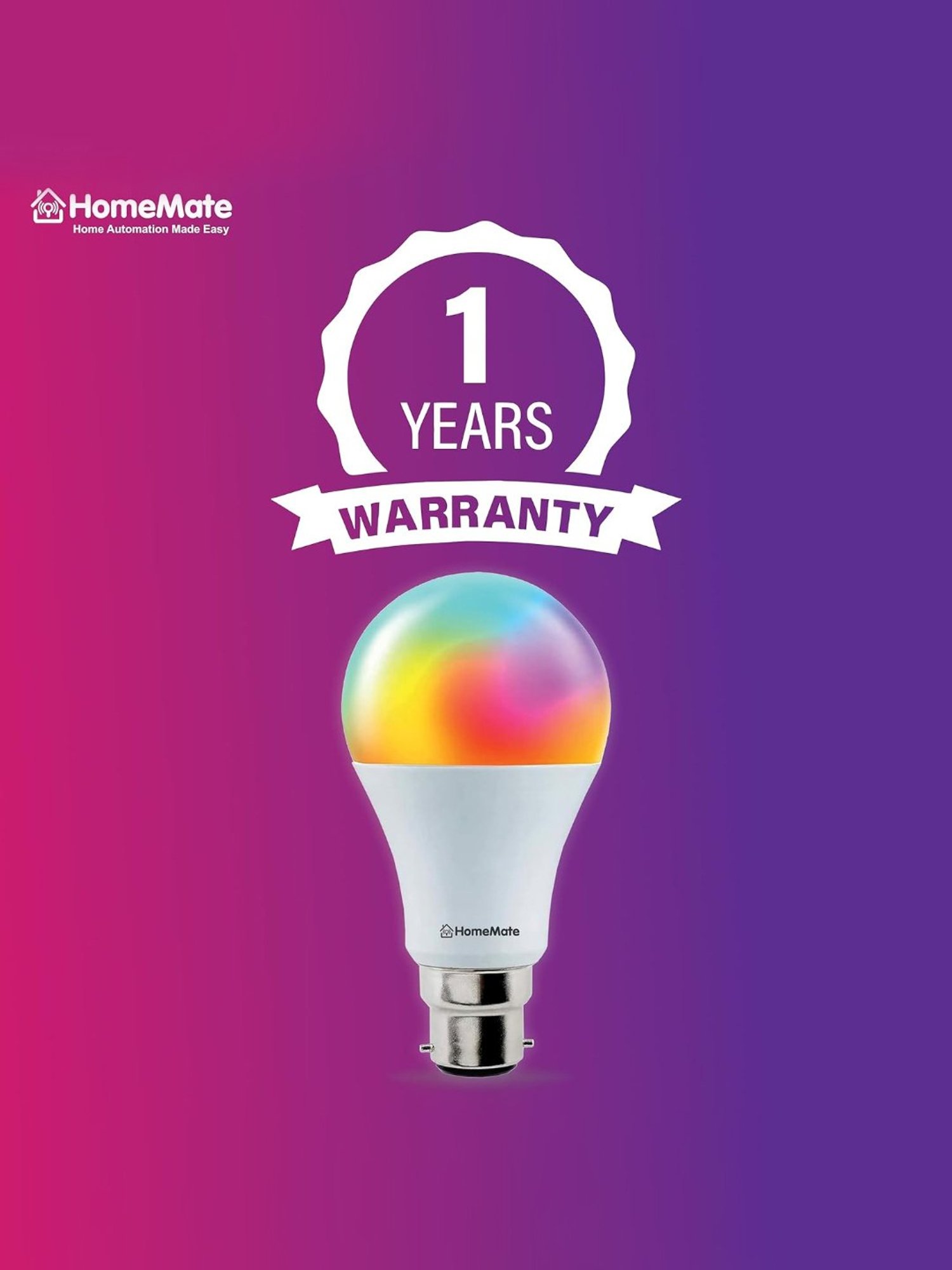HomeMate Wi-Fi RGB, CCT 9 Watt Smart LED Bulb Compatible with Alexa, Google Assistant & Siri (Multi)