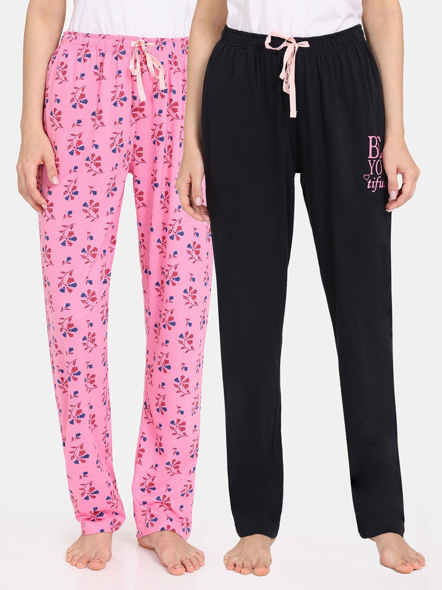 Rosaline by Zivame Pink & Black Printed Pyjamas - Pack of 2