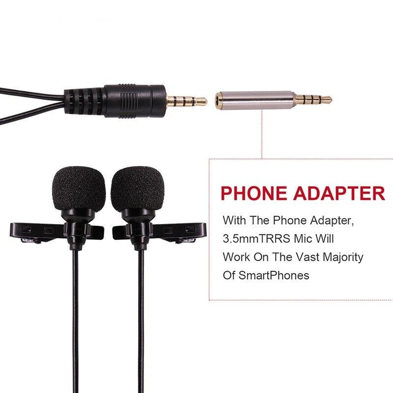 Dual Head Lavalier Microphone Condenser Audio Recording Mic for Phone Canon Nikon Sony DSLR Recorder DC128