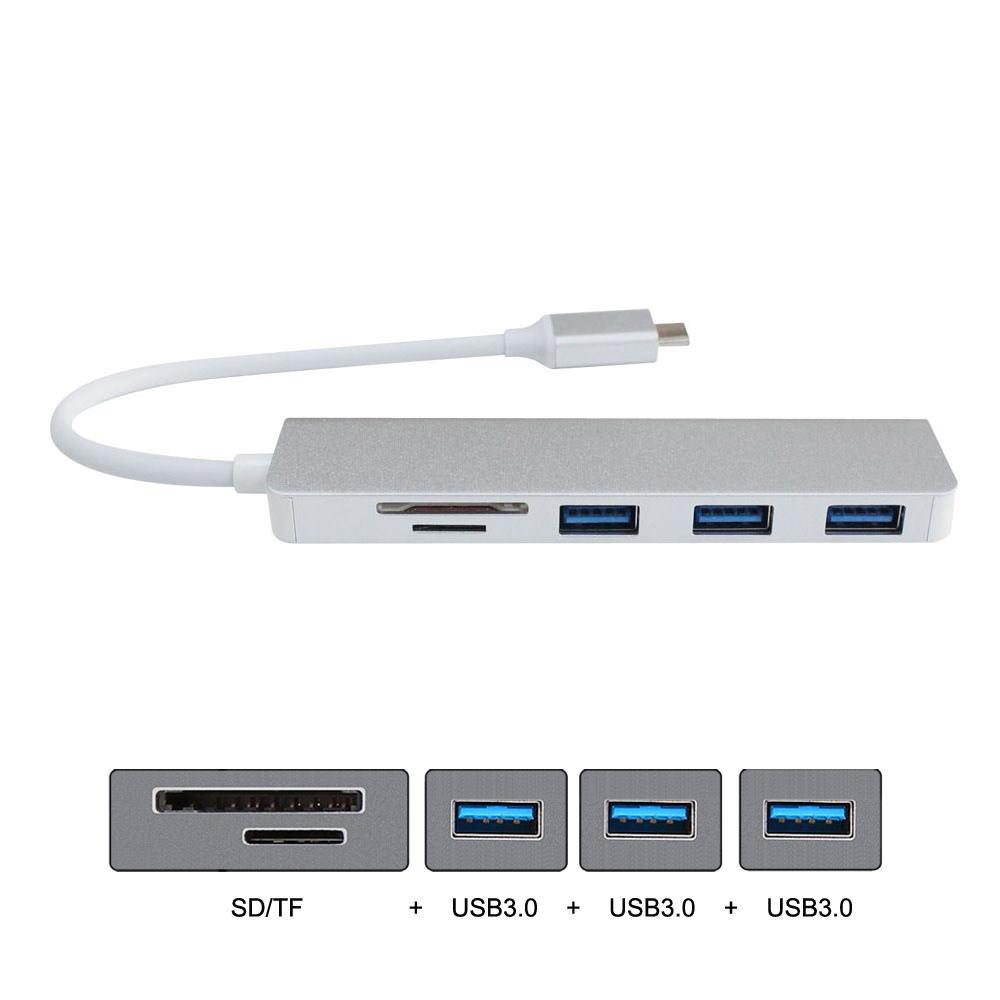 Thunderbolt3 Type-C USB-C to 3 Ports USB 3.0 Female Hub With SD TF Card Reader for Laptop