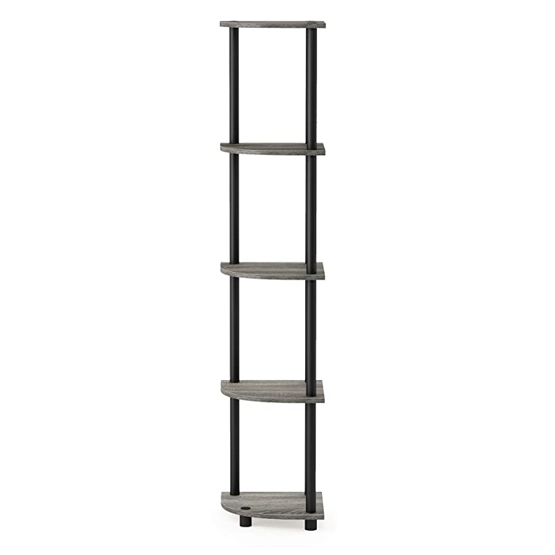 TurnNTube 5 Tier Corner Display Rack Multipurpose Shelving Unit French Oak GreyBlack