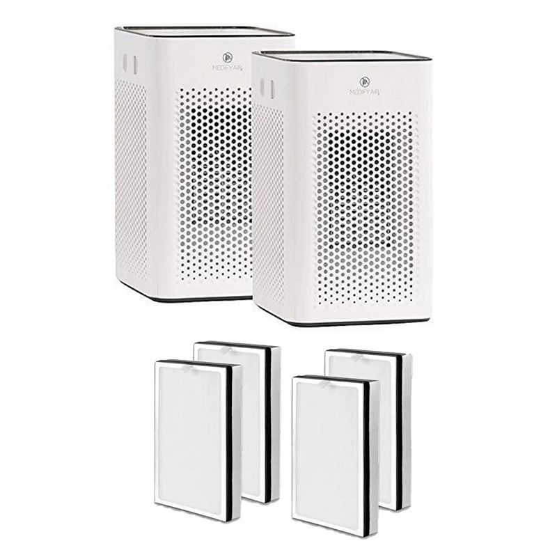 Medify Air MA-25-W2 Medical Grade HEPA Table Top Air Purifier, White (2 Pack) and MA-25R-2 Air Purifier 3 in 1 Replacement Filter Set (2 Pair)