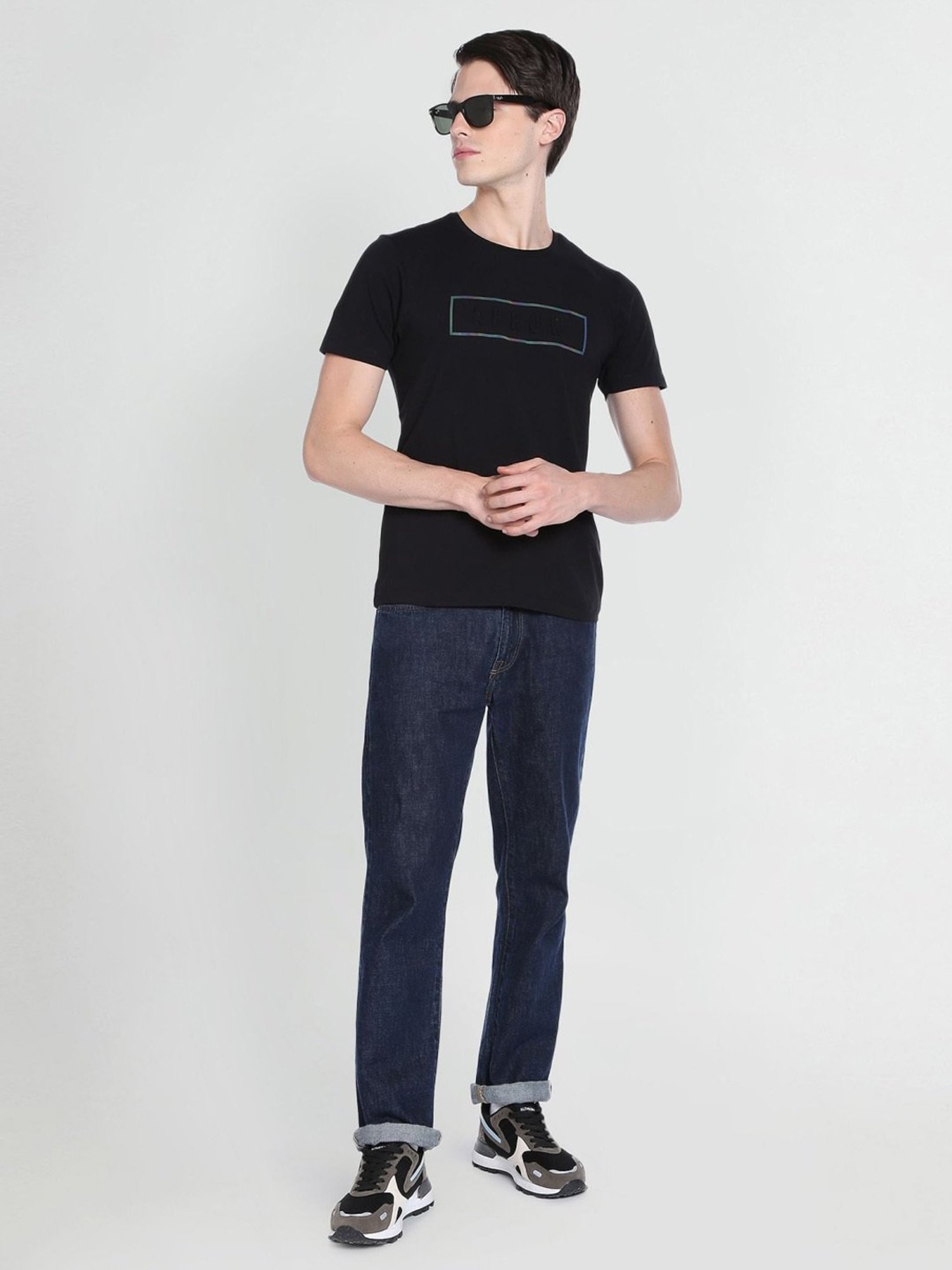 Arrow New York Black Cotton Regular Fit Printed T-Shirt