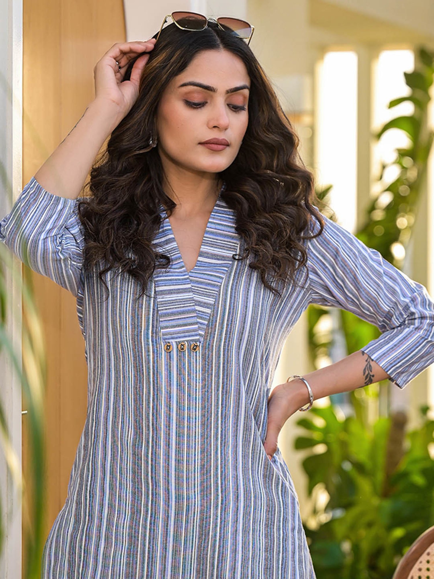 Yufta Blue Striped Tunic & Pant Set