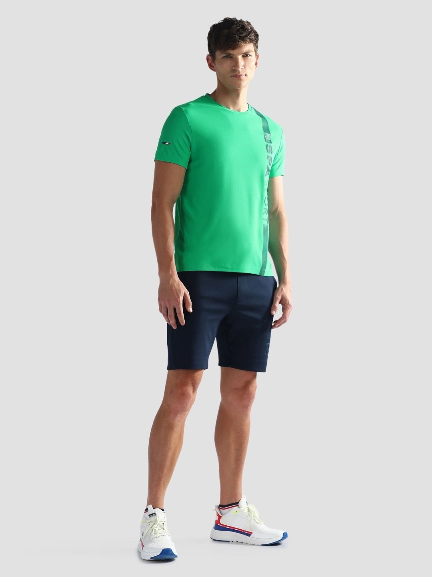 USPA Active Green Slim Fit Logo Printed Sports T-Shirt