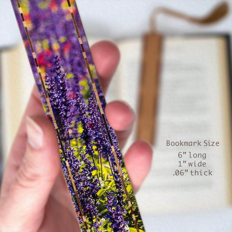 Purple Flowers in London Park - Color Photograph by Mike DeCesare - Wooden Bookmark with Tassel