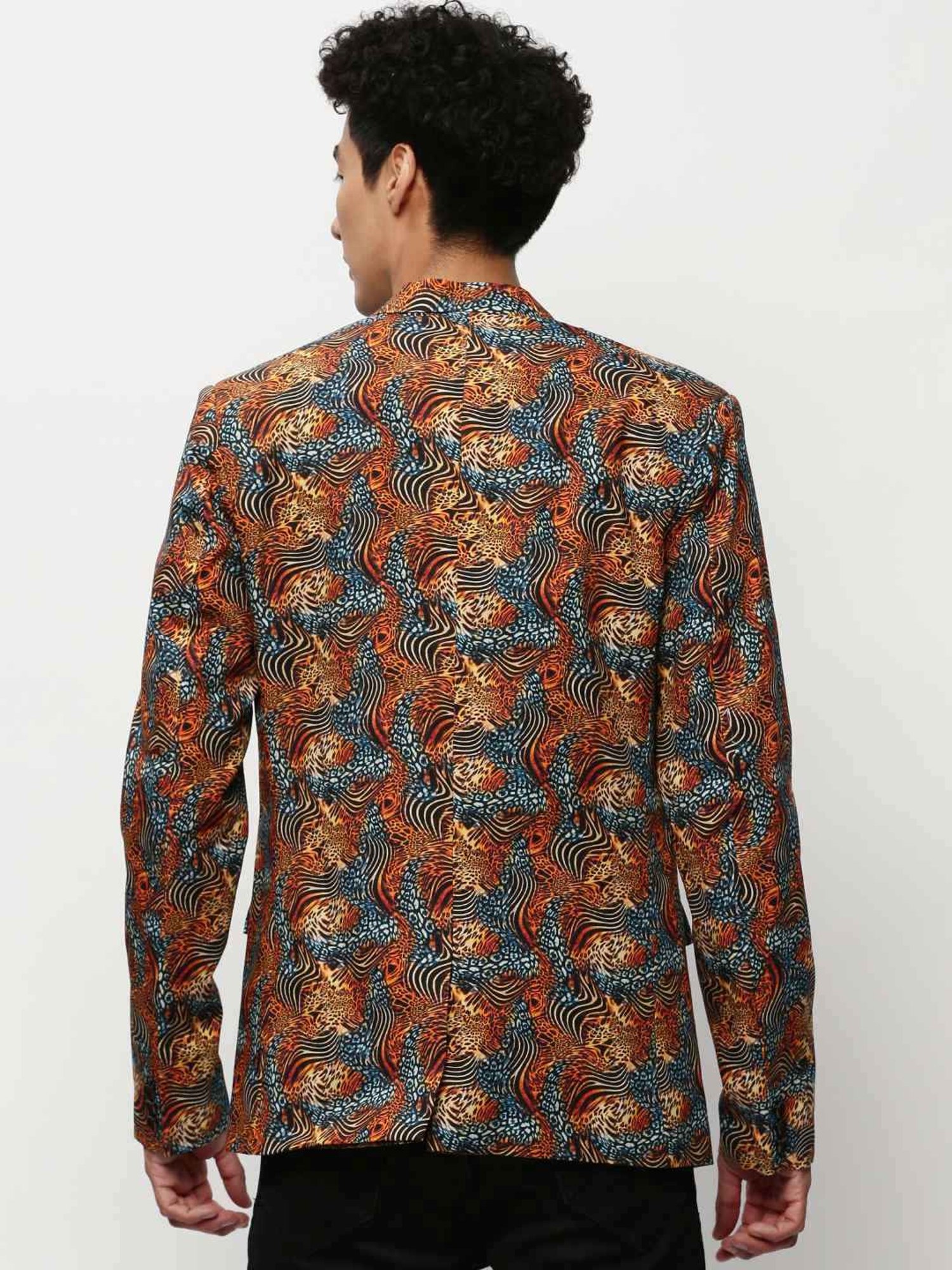 SHOWOFF Orange Slim Fit Printed Blazer