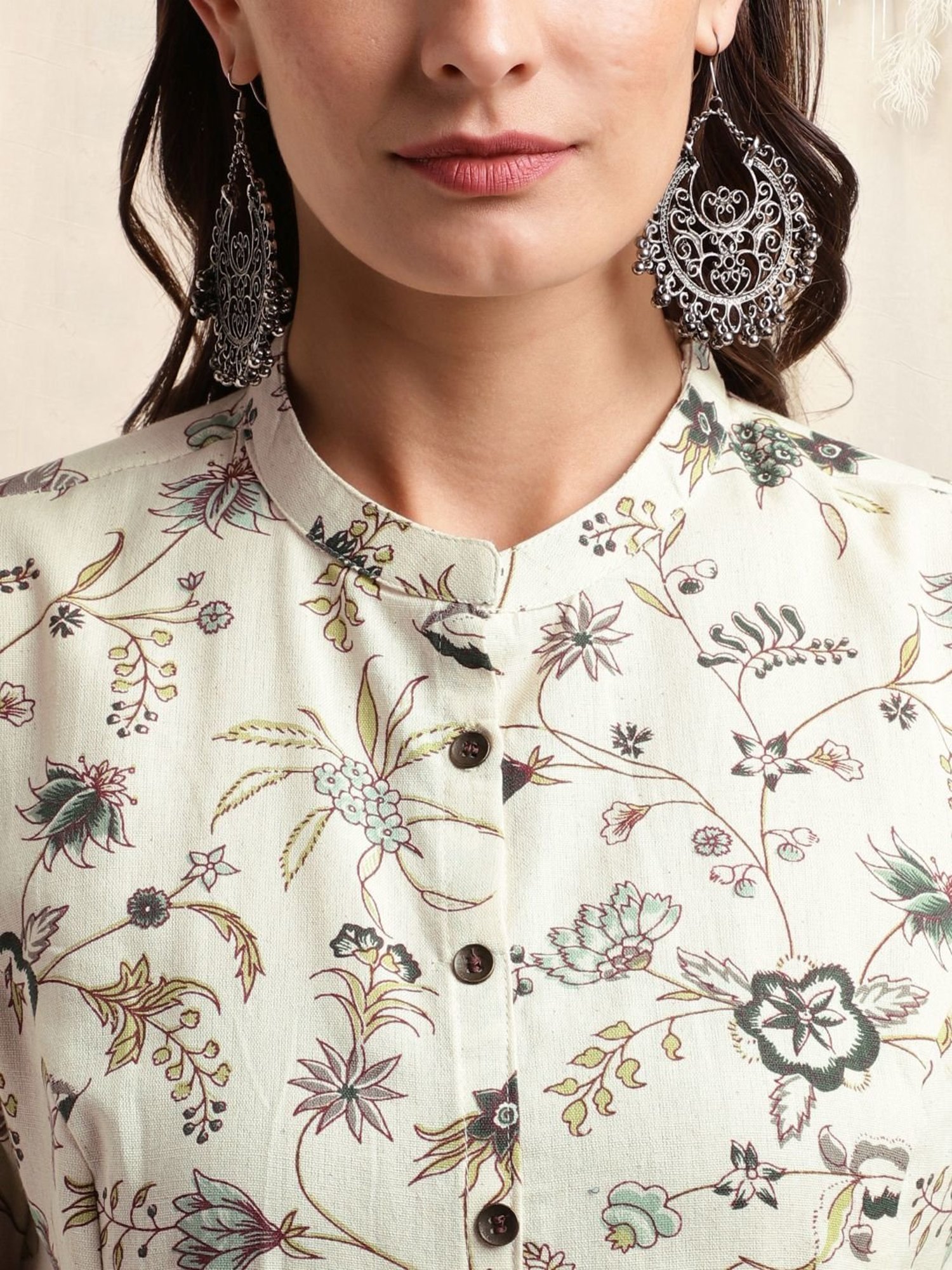 MIRCHI FASHION Beige Cotton Floral Print Straight Kurta