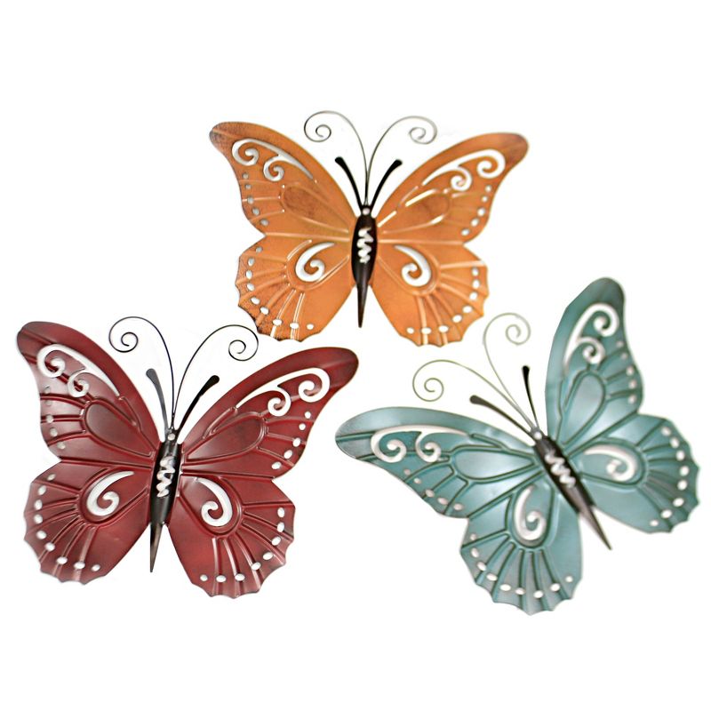 Home & Garden 13.0" Painted Butterfly St/3 Wall Decor Set Of Three Ganz  -  Decorative Sculptures