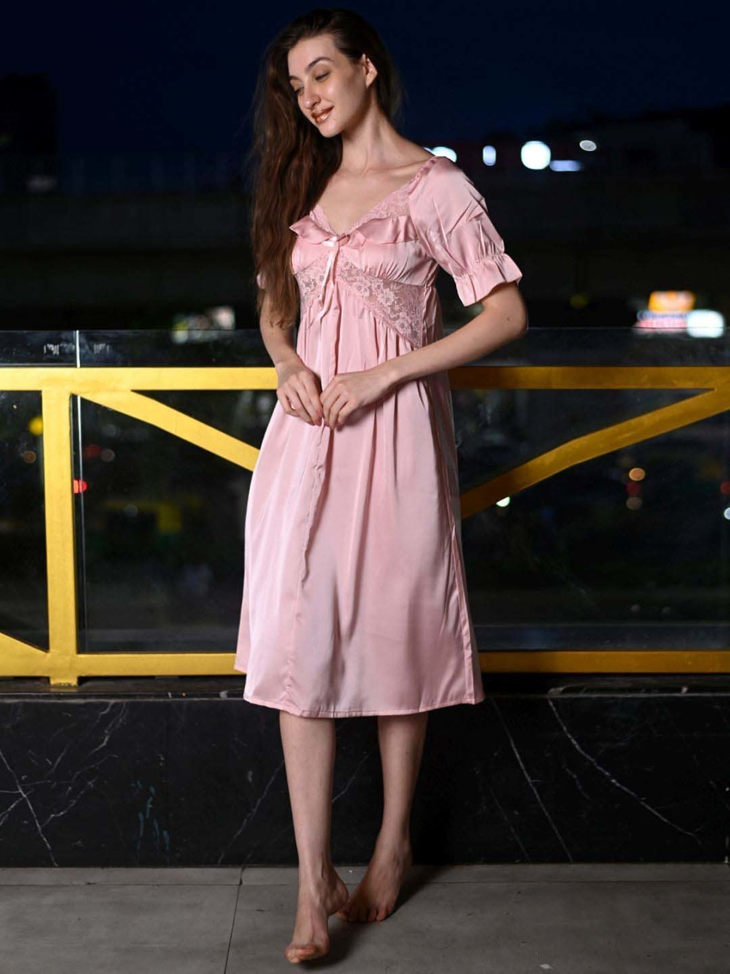 Odette Pink Lace Work Night Dress