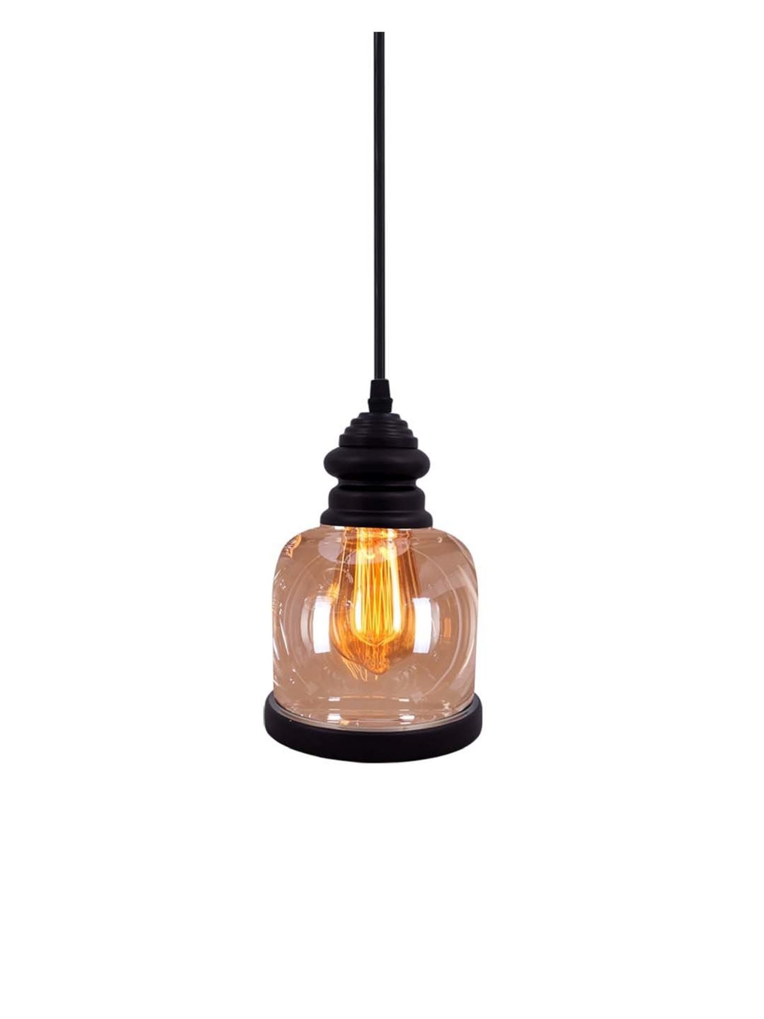 Homesake Amber Black & Transparent Glass Clylindrical Pendant Lamp (Bulb not included)