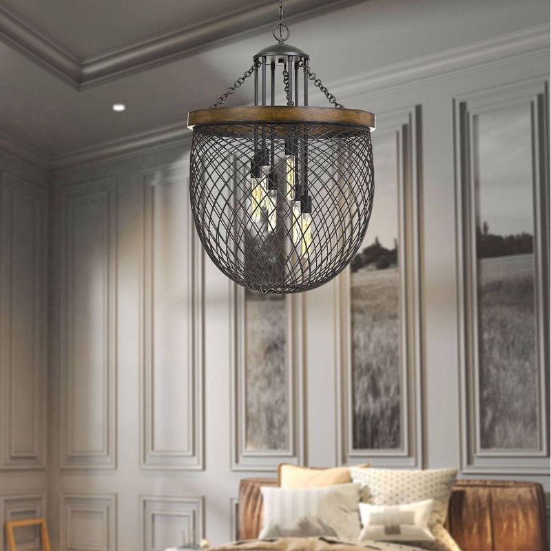 26" x 26" x 38.25" 6-Light Metal/Wood Marion Mesh Shade Chandelier Bronze - Cal Lighting