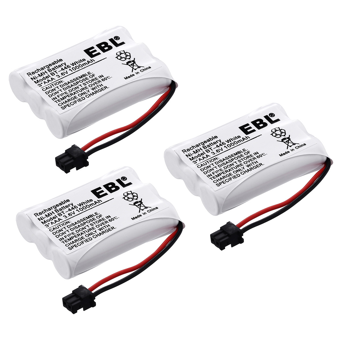 EBL 3 Pack 1000mAh 3.6V Ni-MH Battery for Uniden BT-446 BT446, BP-446 BP446, BT-1005 BT1005, TRU8885, TRU8885-2 Cordless Phone Batteries