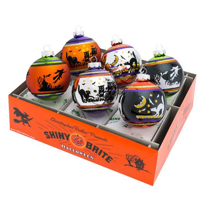 Christopher Radko Halloween Signature Flocked Shiny Brite Ornament  -  Ornament Sets