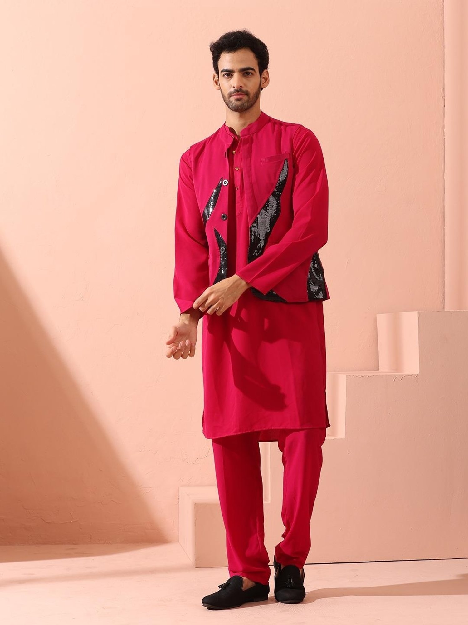 VASTRAMAY Teal Green Regular Fit Printed Nehru Jacket