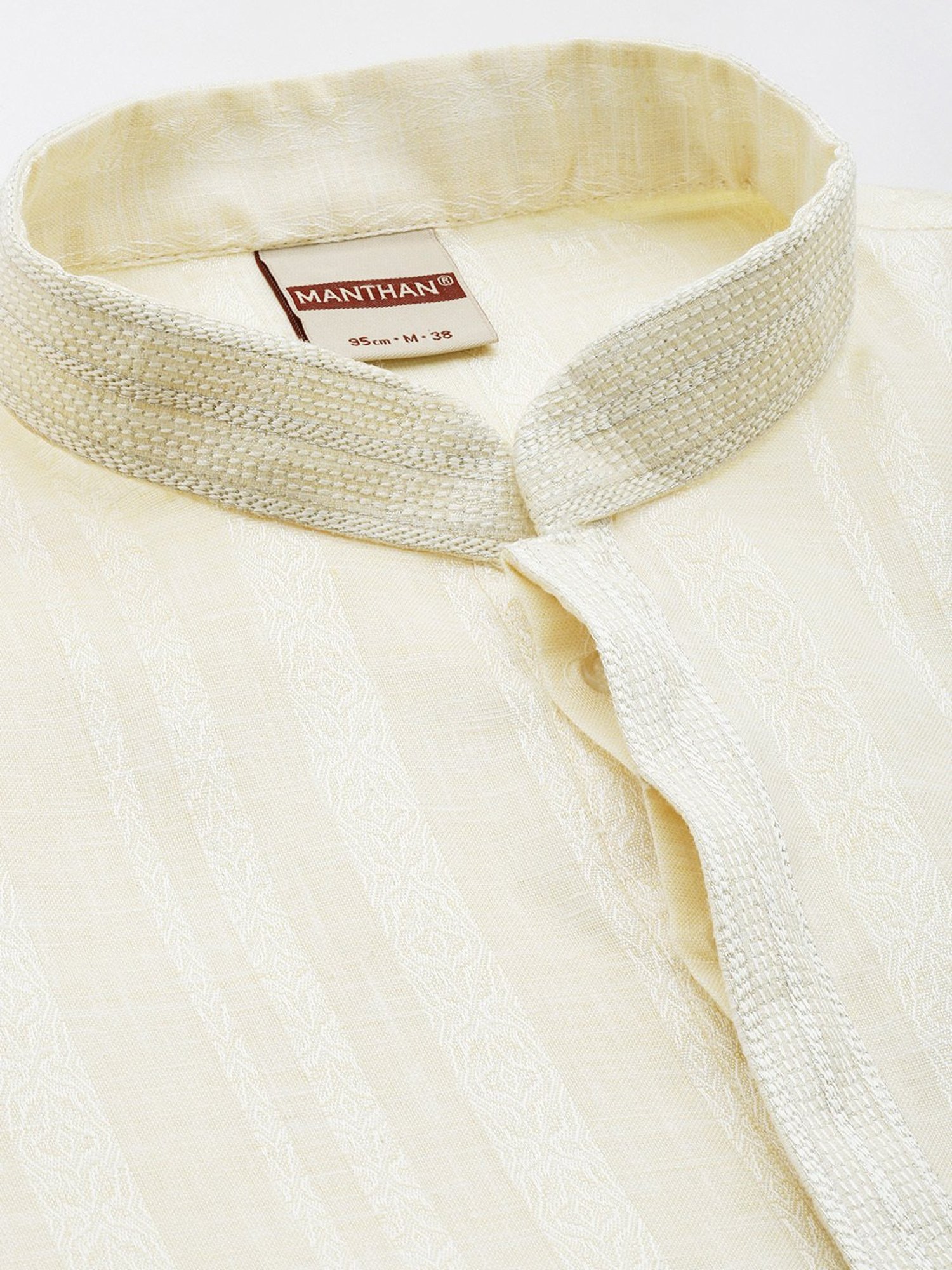 Manthan Cream & White Regular Fit Self Design Kurta & Churidar Set