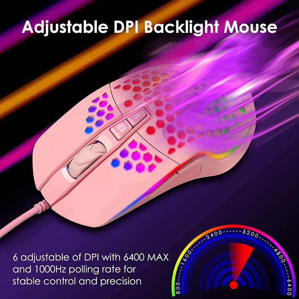 Lightweight Gaming Mouse Wired Honeycomb Hollow RGB Streamer 6400 DPI Programming Optical Sensor Pixert 3325 78G for PC X-Box PS4 Gamer