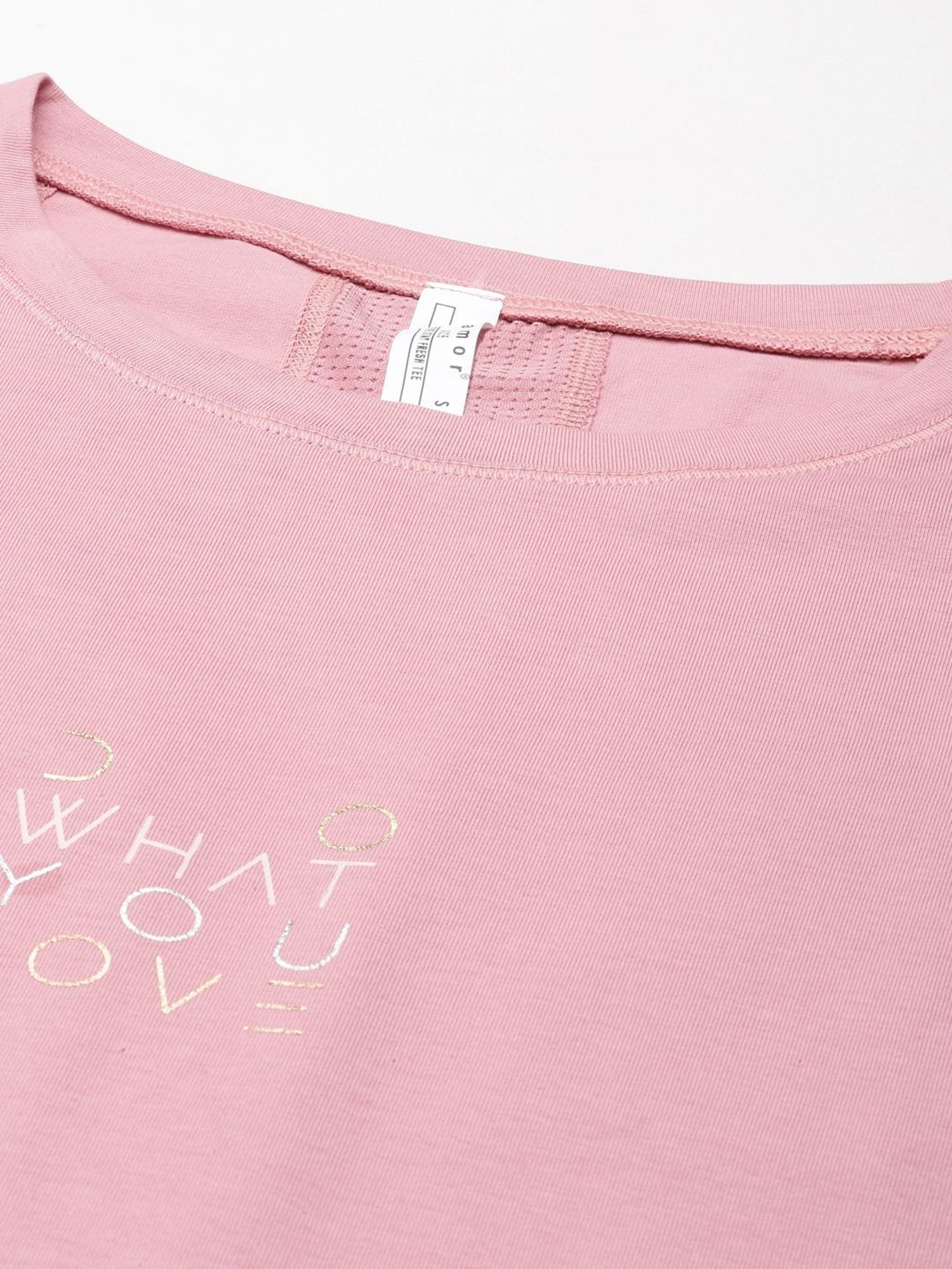 Enamor Rose Pink Cotton Graphic Print Sports T-Shirt