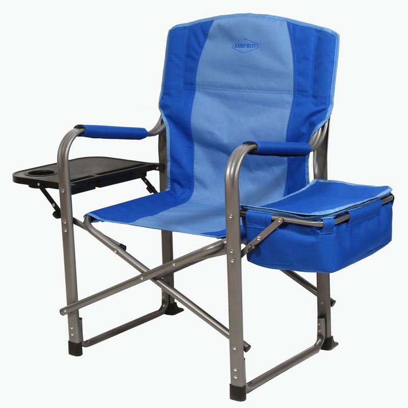 Kamp-Rite KAMPCC116 Director's Chair Outdoor Furniture Camping Folding Sports Chair with Side Table, Cup Holder, and 12 Can Ice Cooler, 2 Tone Blue