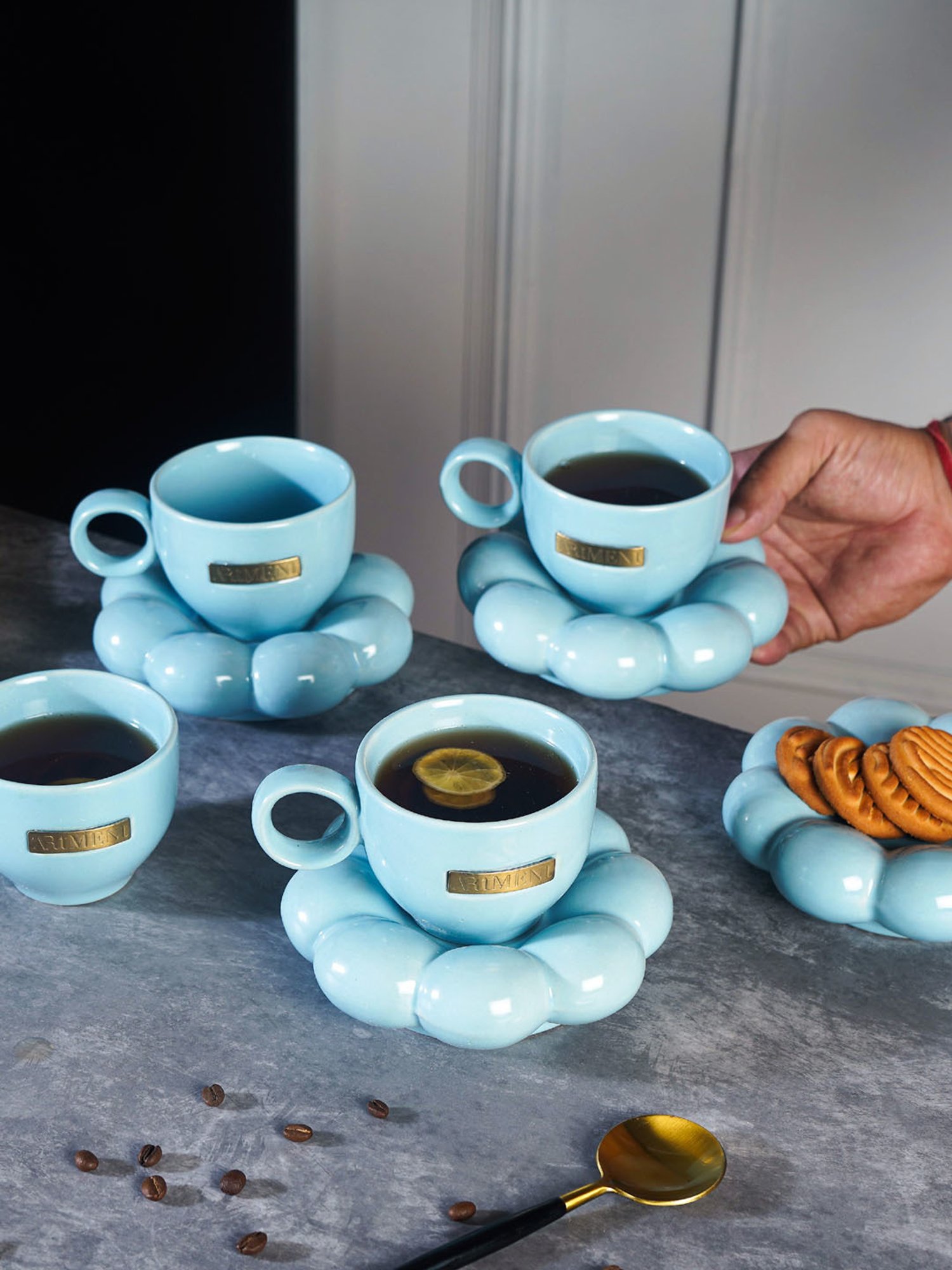 The Artment Sunflower Berry Blue Bloom Cup and Saucer Set