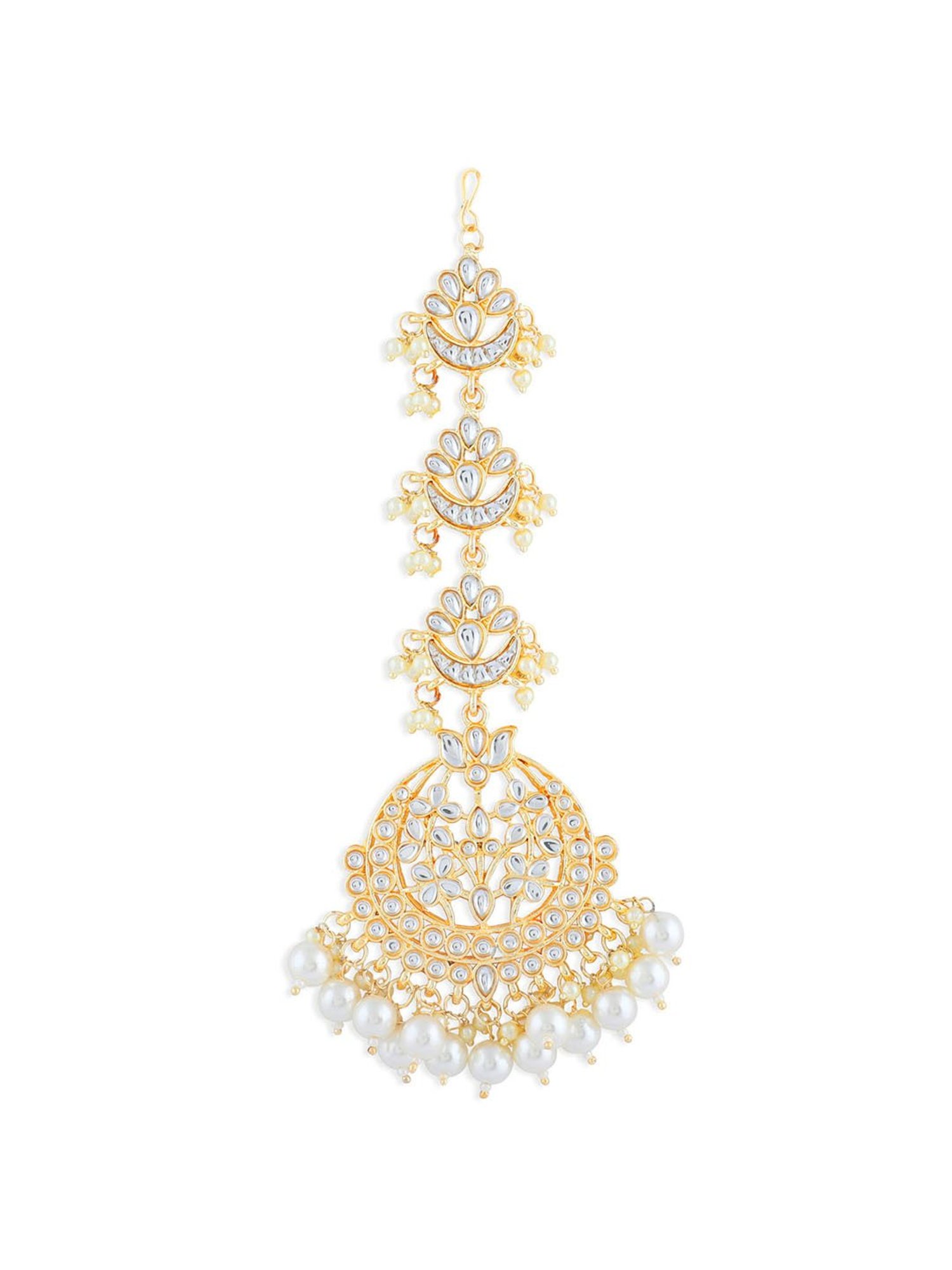 Fida White Pearls Kundan Gold-Plated Crescentl Maang Tikka for Women