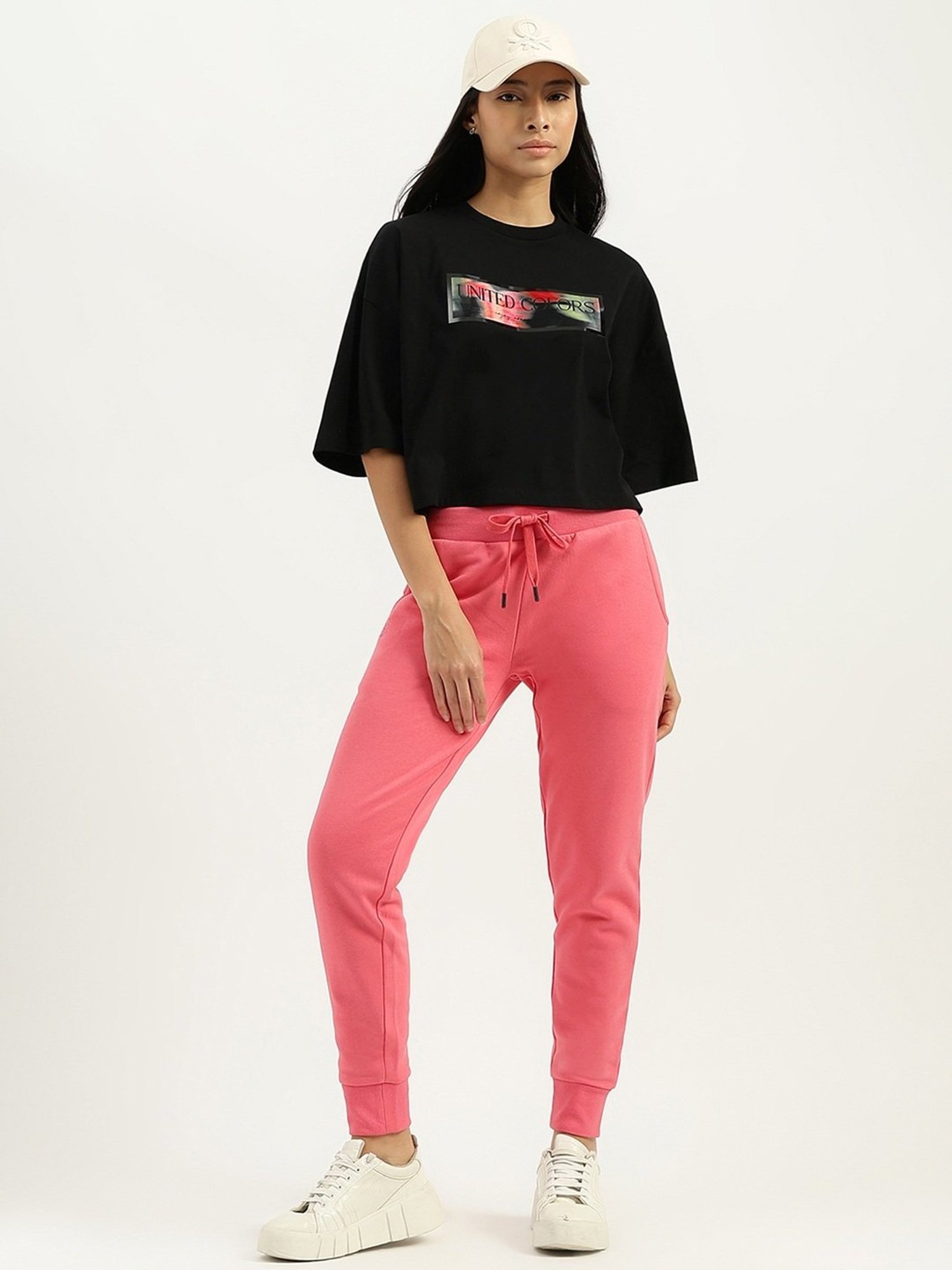 United Colors of Benetton Black Cotton Printed Crop T-Shirt
