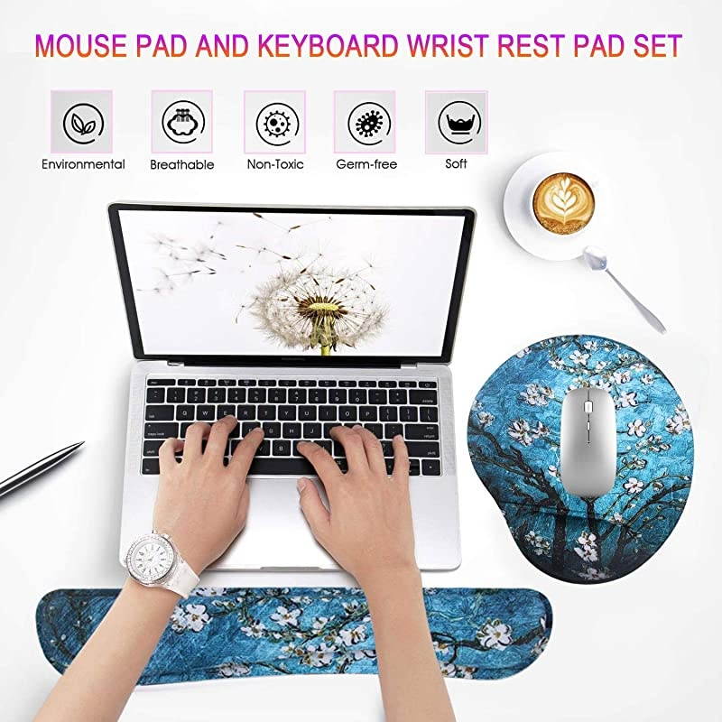 Rest Keyboard Pad Computer Keyboard Accessory Memory Foam Anti-Slip Gaming PC Ergonomic Hand Pad Full Size Stitched Edges (KS-1600)