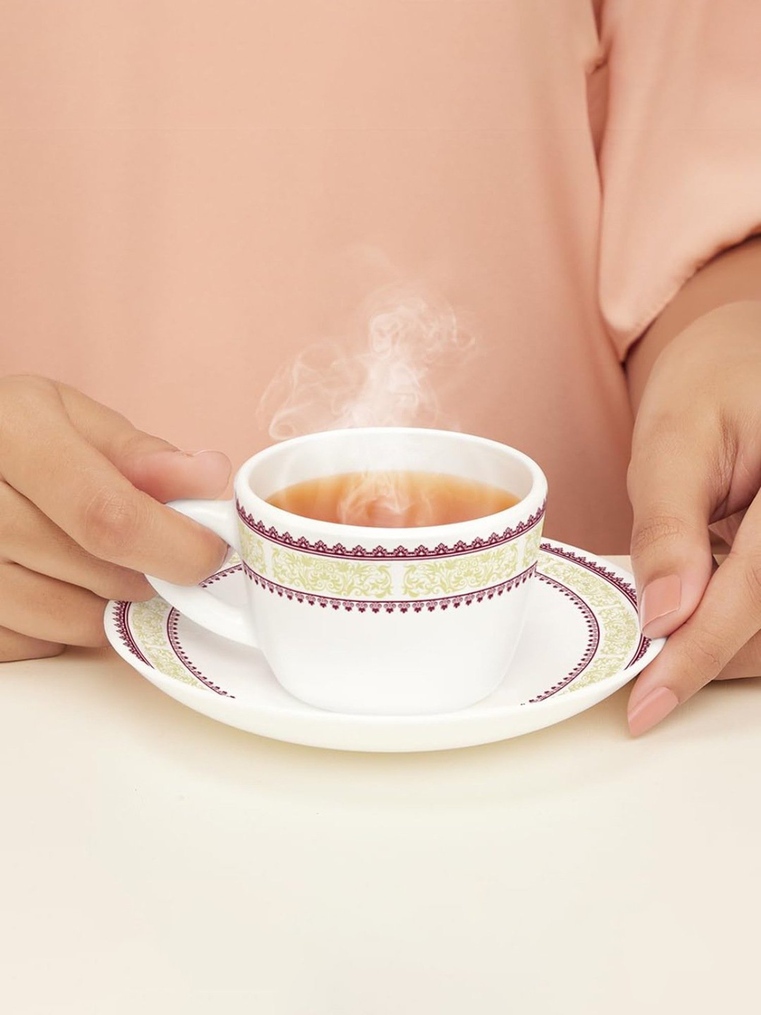 Larah by Borosil Multicolor Ceramic Opalware Cup and Saucer Set of 12 140ml