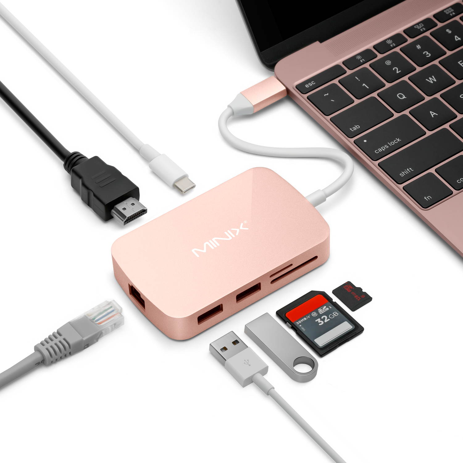 MINIX NEO C-X, USB-C Multiport Adapter with HDMI - Rose Gold[10/100Mbps Ethernet] (Compatible with Apple MacBook and MacBook Pro). Sold Directly by MINIX Technology Limited.