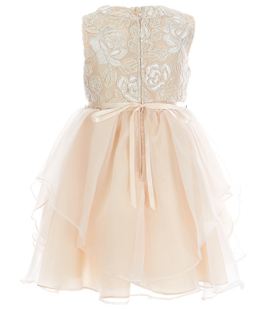 Rare Editions Little Girls 2T-6X Bow-Waist Satin/Jacquard-Stripe Hi-Low Ballgown