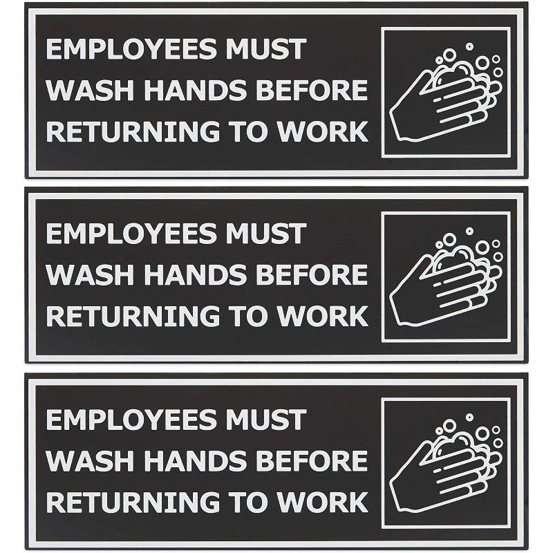 Stockroom Plus 3 Pack Safety Signs, Employees Must Wash Hands Before Returning to Work (9 x 3 in)