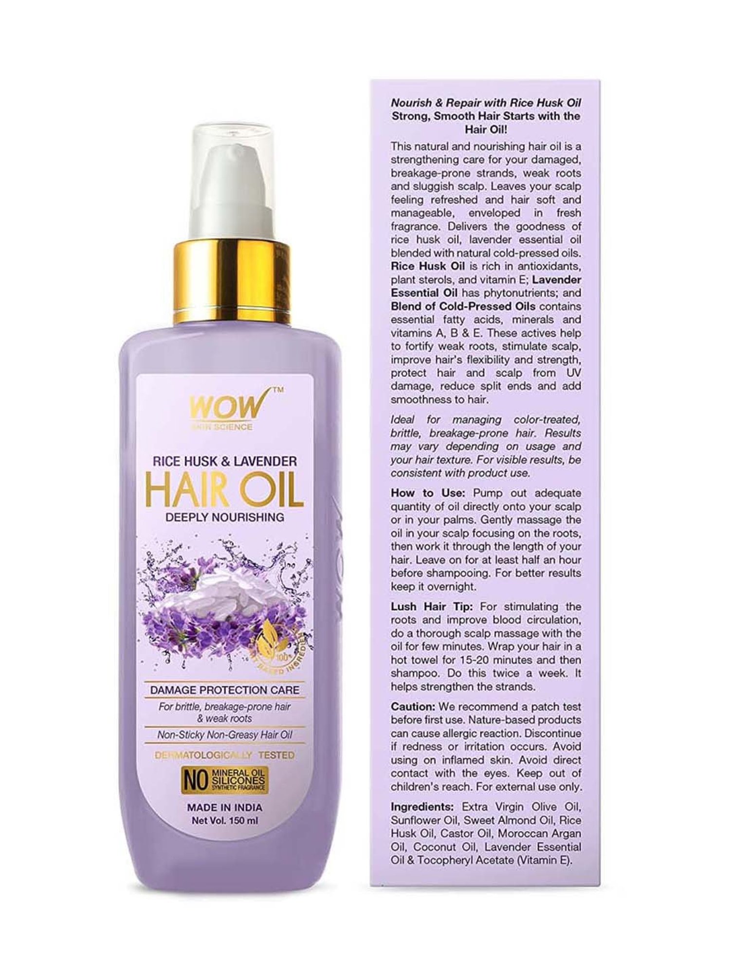 Wow Skin Science Rice Hair Oil With Rice Husk & Lavender Oil - 150 ml