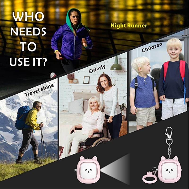 Security Alarm, 3 Pack 130 dB Safe Sound Alarm with LED Lights, Emergency Self-Defense Security Alarm Protection Devices for Women, Men, Children, Elderly (Pink)