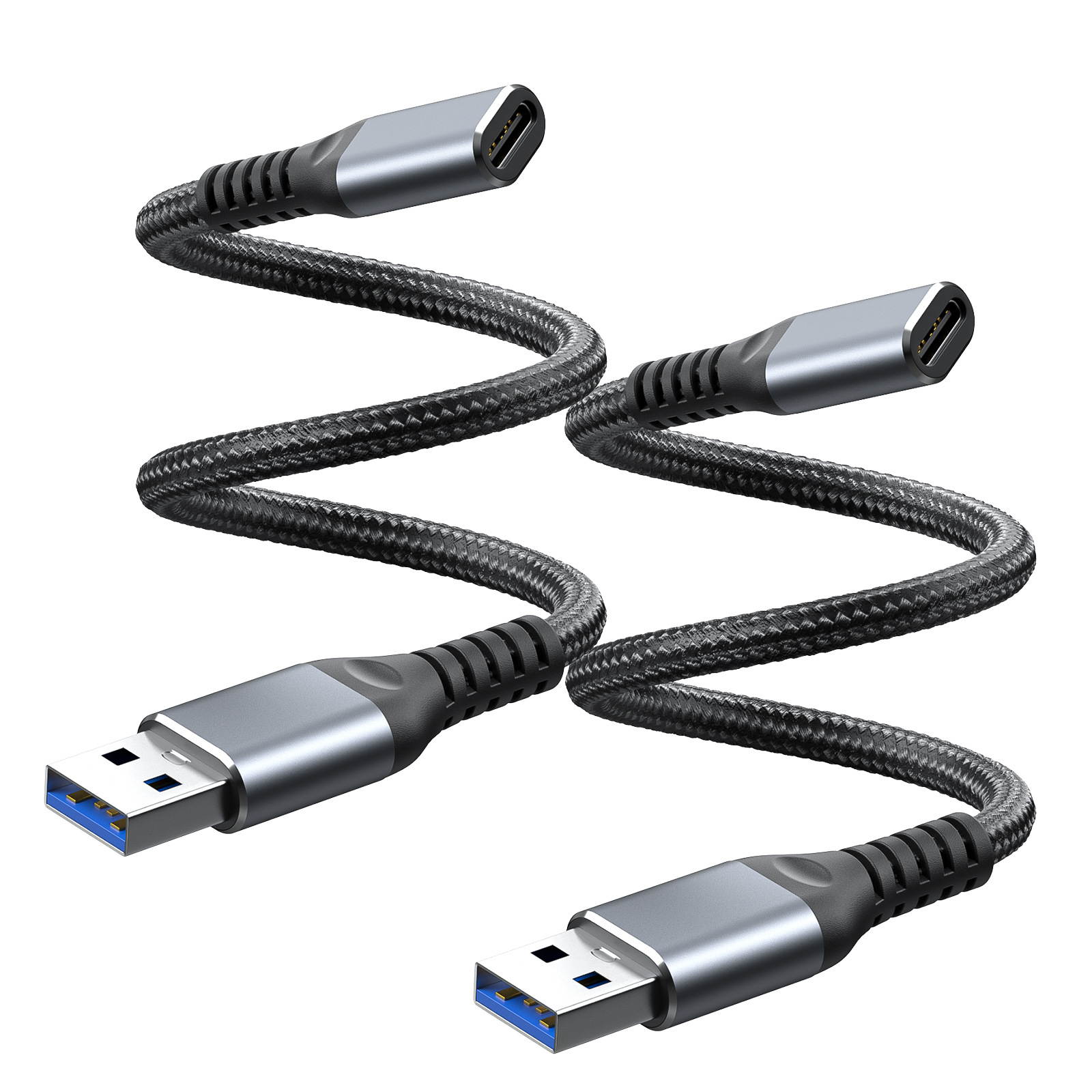 Gigbird USB 3.0 A Male to USB C Female Cable Connector,Aluminum housing with braided wire ( 2 PACK)