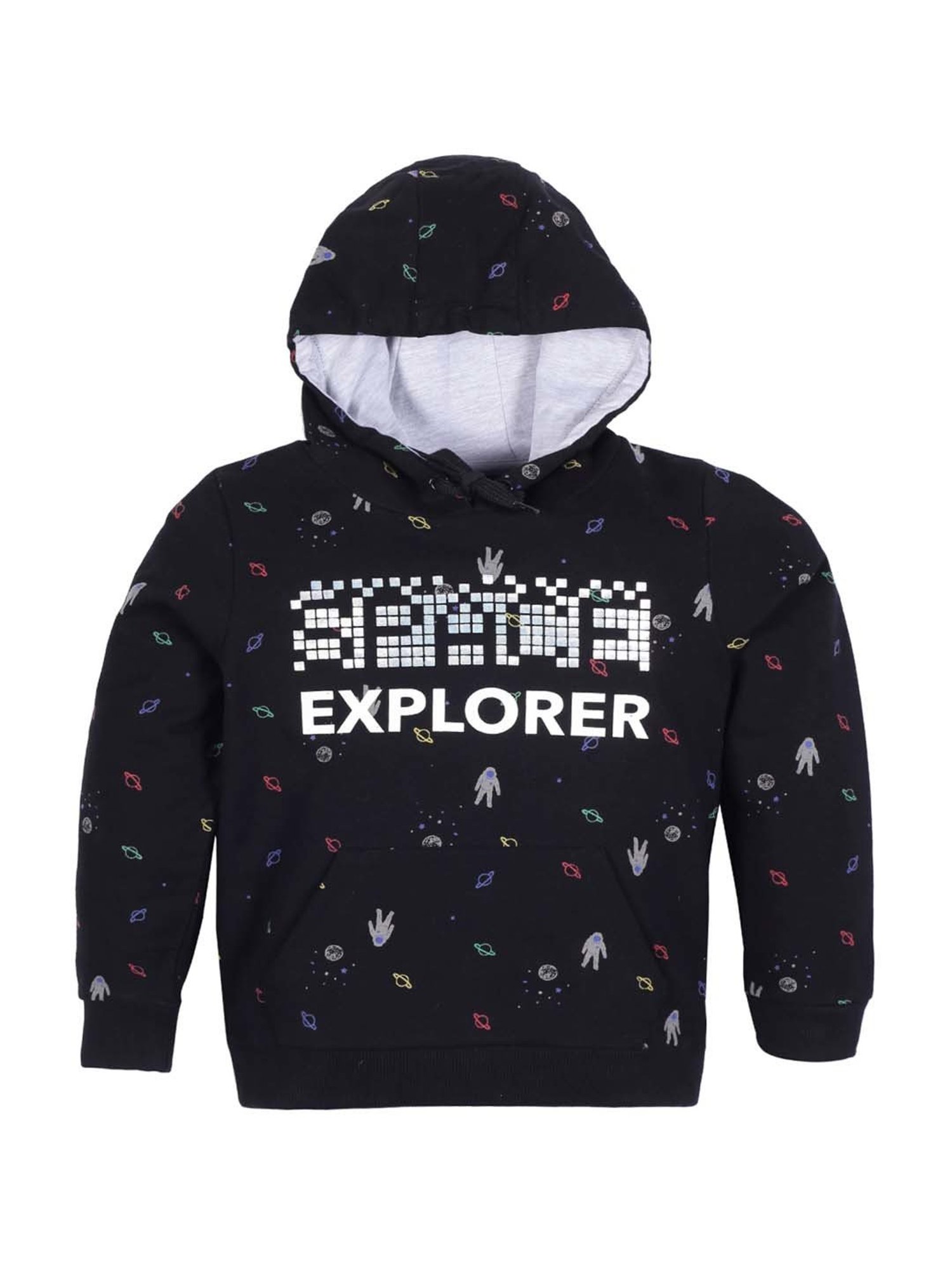 Plum Tree Kids Black & White Cotton Printed Full Sleeves Hoodie