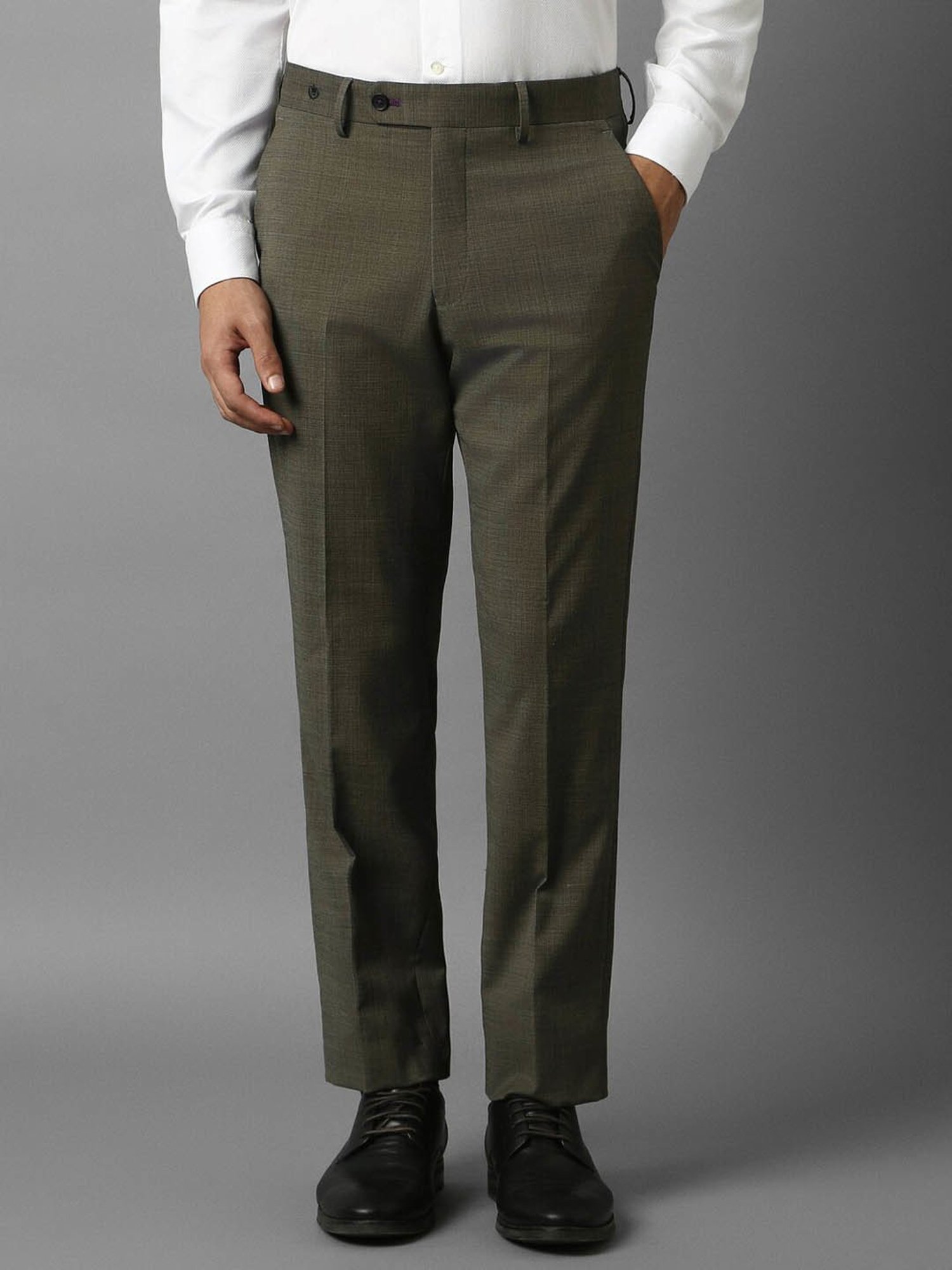 Luxure By Louis Philippe Steel Green Slim Fit Trousers
